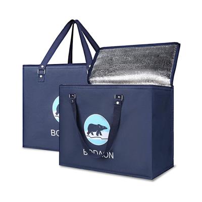 China Large Capacity Thermal Insulation Bag Waterproof Eco Friendly Insulated Reusable Shopping Cooler Blue for sale