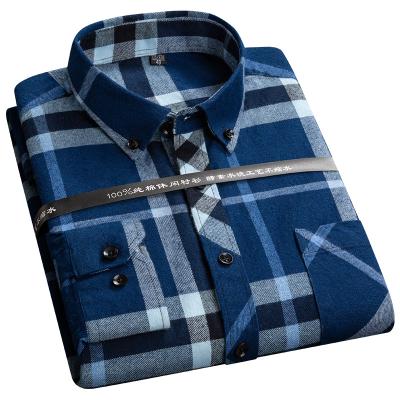 China Anti-pilling men's plaid brushed check custom cotton fashion men's casual shirts button up LOGO shirts for sale