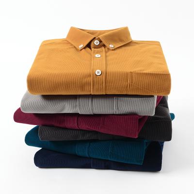 China Custom Logo Men's Anti-pilling Casual Corduroy Long Sleeve Shirts Button Down Pocket Natural Fiber Mens Shirts for sale