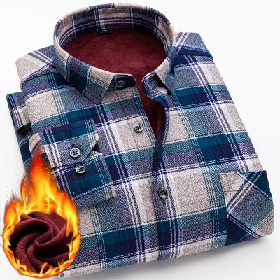 China Anti-pilling Winter Thicken Fleece Shirt Men Business Plaid Shirt Long Sleeve Warm Clothes Turn Down Collar Button Up Shirts Classic for sale