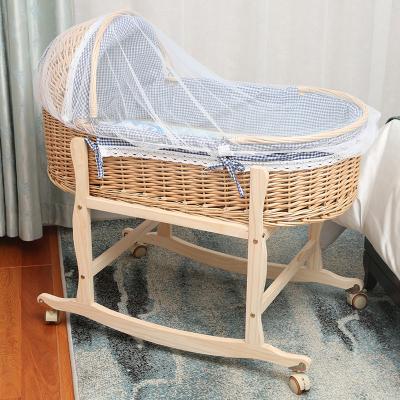 China Durable+adjustable+Mobile Factory Direct Rocking Wooden Baby Crib Rattan Baby Crib Cradle Portable Cradle for sale