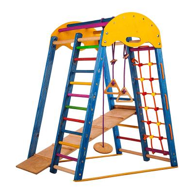 China Factory Direct 3-12years Indoor Baby Climbing Frame Kids Rainbow Playground Wooden Gymnasium Climbing Frame Baby Pickler for sale