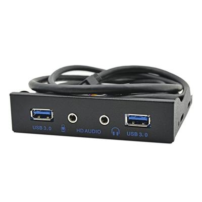 China 3.5 inch Metal Front Panel USB 3.0 2 Port Hub with 1 HD Audio Output Port and 1 Microphone Input Port for Desktop PC ZD0030 for sale