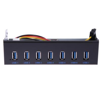 China USB 3.0 7 Port 5.25 Inch Metal USB Front Panel Hub with 15 Pin SATA USB 3.0 Power Connector 19 Pin Header Adapter Cable ZD0031 for sale