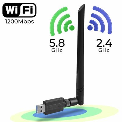 China LAPTOP Adapter 1200Mbps 2.4G/5G 802.11AC USB 3.0 Dual Band Wireless WiFi Network Card WiFi Dongle With 5dBi Antenna For Desktop Laptop for sale