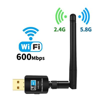 China LAPTOP AC 600Mbps Network Adapter 2.4G/5.8G 802.11ac USB WiFi Dual Band Wireless Adapter for Windows 10/8/7/XP/Vista/Mac OS for sale