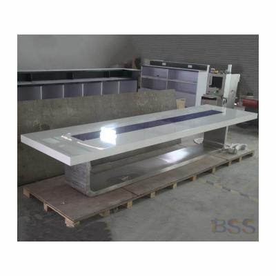 China Modern Hotel Conference Room Table Set Luxury Smart Modern Office Quartz Stone Corian Marble Big Blue Conference Table Top Set for sale