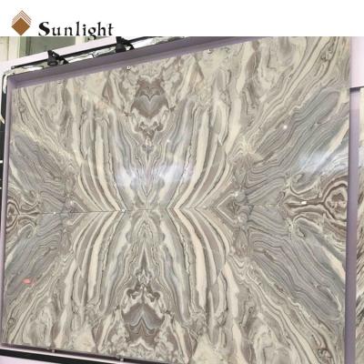 China Matchbook Brown/Gray Indoor Decorative Bathroom Marble Wall Tile, Bookmatched Marble Slab for sale