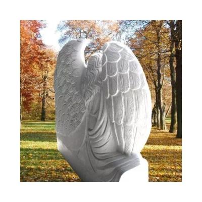 China Tombstone Factory China Hunan Traditional White Marble Heart Shape Angel Wings Crying Tombstone Monument for sale