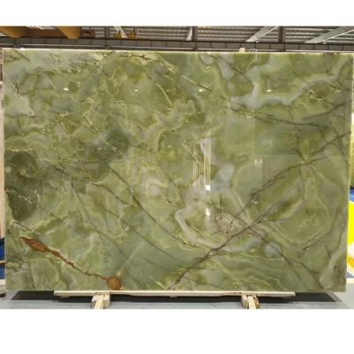 China Indoor Natural Stone Pound Green Onyx Transparent Marble Open Slab for sale