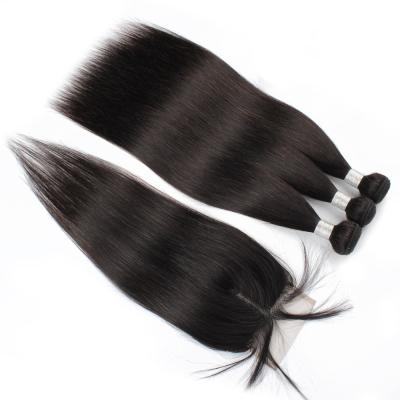 China Straight Hair Brazilian Hair Weave Bulk Bundles Grade 9A Peruvian Cuticle Aligned Hair Bundles 3 Bundles With 4*1 Closure for sale