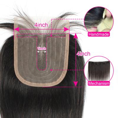 China Brown Wave 4x1 Lace Closure 100% Silky Straight Cheap Swiss Human Hair Medium Lace Closure for sale