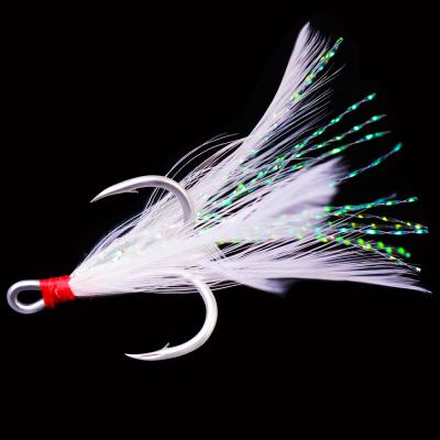 China New Fulljion 10Pcs/Bag 2#-10# Fishing Tackle Fishing Tools With White Feather Tackle Hooks Treble Hooks for sale