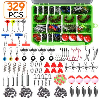 China Tackle Storage Box Fishing Accessories Sets 329pcs Jig Hooks Sinker Swivel Connector Slot Rings Float Tackle Box Spoon Lure Bait Building Kits for sale