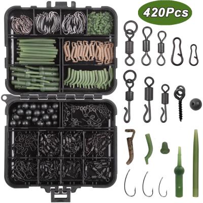 China Fishing Tackle Box Peche Carp Fishing Accessories Set 420 Pcs Saltwater Fishing Beads Swivel Hook Kit Split Rings Pesca Fishing Rolling Lure Box for sale