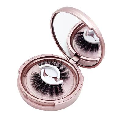 China Natural Soft Eyelash A Pair Of Rose Gold Self Adhesive False Eyelashes Round Boxes for sale