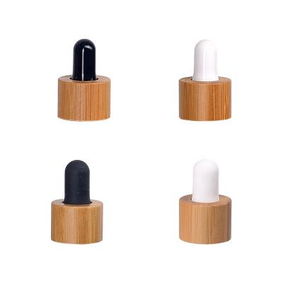 China Pilfer Proof 18mm Bamboo Screw Top Dropper Cap With Rubber Top For Essential Oil Pack for sale