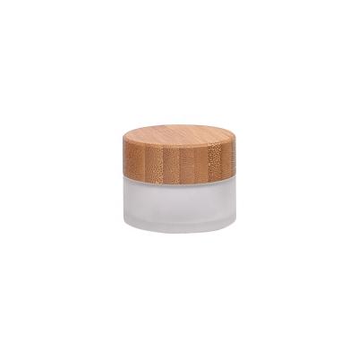 China 15g cosmetic frosted glass jars with wooden lid 15ml glass jar with bamboo lid package face cream empty cosmetic jar for sale