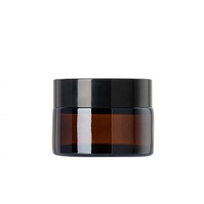 China Personal Care Cosmetic Empty Brown Glass Jars 30g Face Cream 30ml Amber Glass Jar With Black Lid for sale