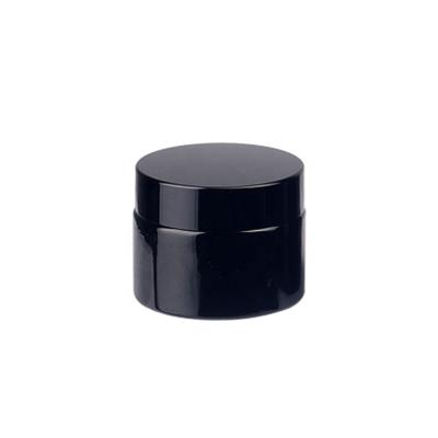 China Personal Care 50g Black Cosmetic Glass Jar 50ml Empty Cream Glass Jar With Wooden Lid for sale