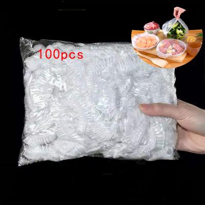 China 100pcs Plastic Disposable Food Cover Kithchen Dustproof Fridge Fruit Food Stretch Protector Flim Bowls Cups Covers Bag for sale