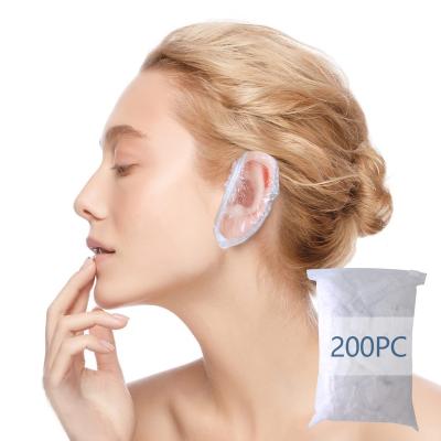 China 200 Pack Stocked Clear Disposable Ear-Cap Earflap Earmuff Waterproof Ear Covers For Hair Dye, Showering, Bathing for sale