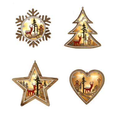 China New Style Christmas Tree Heart Wooden Star Snowflake Light Up Decoration Light Led Christmas Lights For Holiday for sale