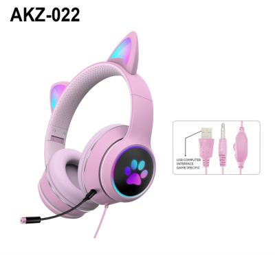 China Cat Ears Wired Headphones With Headband Music Headset Instant Light Cute Girl Microphone Stereo Phone Headset for sale