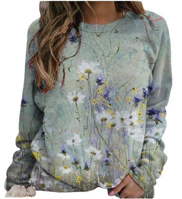 China 2021 New Fashion Sustainable Autumn Women's Long Sleeve Hoodie Flower Print Hoodie for sale