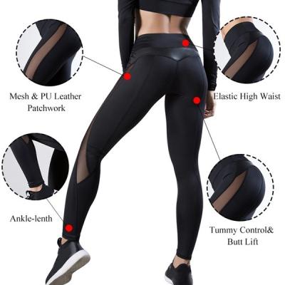 China High Quality Breathable Mesh Leather Patchwork High Waist Belly Pants Fitness Gaiters Order Suite Sport Yoga for sale