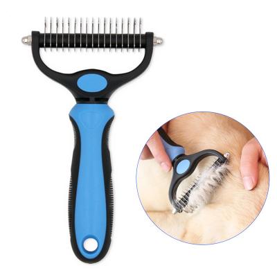 China Durable Pet Fur Knot Cutter Dog Hair Removal Comb Double Sided Blades Cat Deshedding Brush Grooming Tool for sale