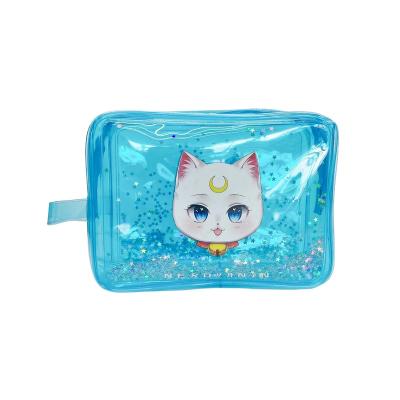 China Fashion Transparent movable shiny heart sequins PVC cosmetic bag with handle for cosmetics storage wholesale for sale