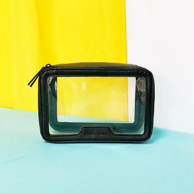 China Fashion 8 Inch PVC Bag Black Transparent Zipper Cosmetic Pouch Makeup Toiletry Organizers Handbag Skin Care PVC Bag for sale