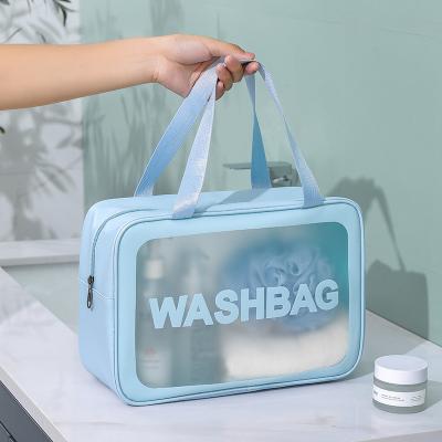 China High Quality Logo Makeup Bag Custom Clear Large Handbag Cosmetic Bag Toiletry Bag High Quality Logo Frame With Strap for sale