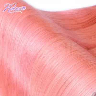 China Silky Straight Wave Kelssie Raw Pink Bundles With Closure Brazilian Colored Hair Weave Bundles With Closure Pink Body Wave With Closure Hair for sale