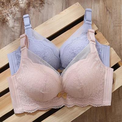 China New Antibacterial Lace Bra Thickened Underwear 5cm Bra Gathered Set Comfortable Small Chest Bra For Women for sale