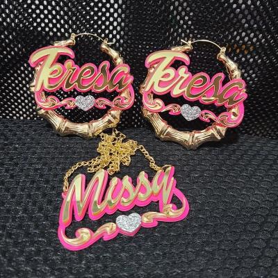 China Wholesale Hip Hop America Hiphop Overdone Letter Name Bamboo Custom Name Stud Drop Acrylic Circle Earrings for sale