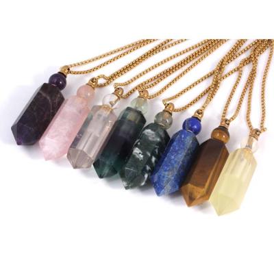 China Hiphop Healing Essential Oil Diffuser Crystal Perfume Bottle Necklace Perfume Bottle Necklace for sale