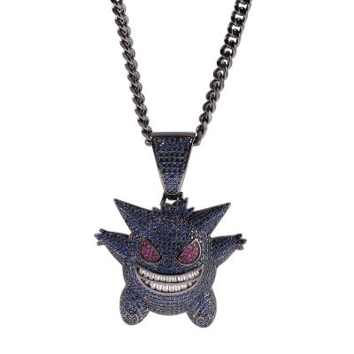 China Wholesale High Quality Hiphop 6cm*4.5cm Rope Medium Size Gengar Cuban Chain Pokemon Iced Out Pendant Necklace for sale