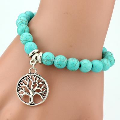 China Other Newest Designs Handmade Turquoise 8mm Beads Bracelets In Flexible Bangle Style Boho Jewelry for sale