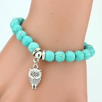 China Blue ALLOY Turquoise Bead Bracelet Bead Jewelry Owl Handmade Bracelets With Bead Zinc Alloy for sale