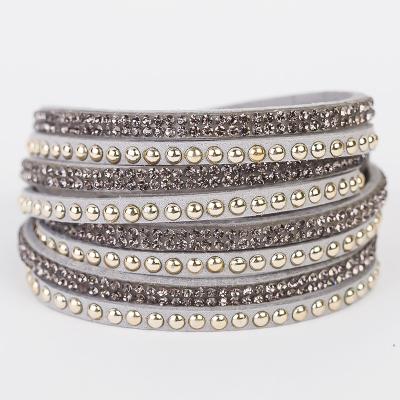 China Fashion Jewelry Wholesale Adjustable Rhinestone Wrap CLASSIC Personalized Leather Bracelets for sale