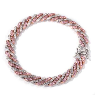 China Wholesale CLASSIC Miami Girls Jewelry Hip Hop Pink CZ Women Two Tone Zircon Bracelets Jewelry Diamond Bangle Bracelets for sale