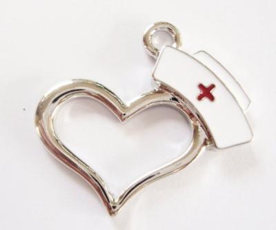 China Fashion Best Selling Products 2.50cm Heart Shape Nurse Hat Silver Plated Doctor Charms for sale