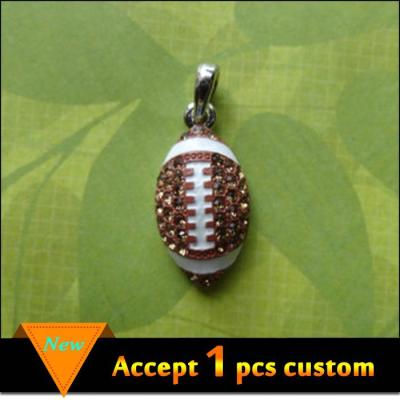 China Fashion Silver Jewelry Wholesale White And Brown Football Rhinestone Enamel Football Crystal Charms for sale