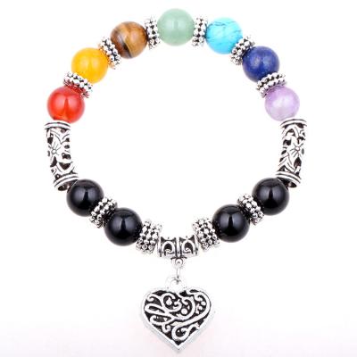 China Wholesale Antique Silver FASHIONABLE Seven Heart Charm Manufacturer Jewelry Natural Chakra Healing Bracelets for sale