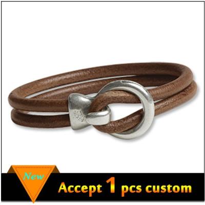 China ALLOY Customized Mens Leather Bracelet , Handmade Brown Leather Bracelet Clasp for sale