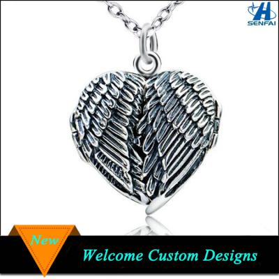 China Valentine Day Gifts Antique Silver Trendy Openable Angle Wings Heart Pendant Necklace For Girls for sale