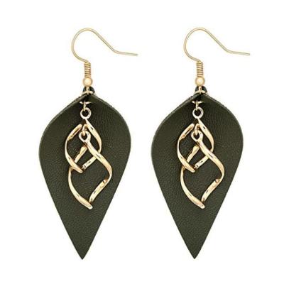 China Fashion Leaf Teardrop Leather Earrings With Twist Wave Dangle Earrings for sale