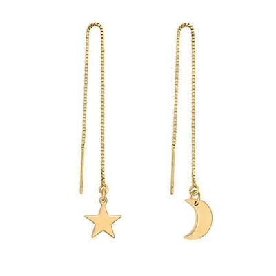 China Cute Irregular Moon And Star Threader Earrings Women Ear Line Dangle Drop Earrings for sale